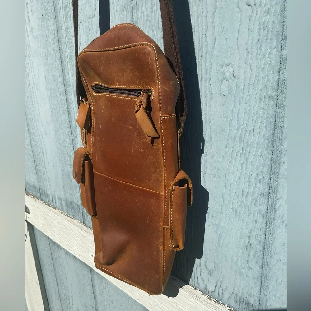 Volunteer Brown Men's Crossbody Bag Leather Business Casual Satchel EUC